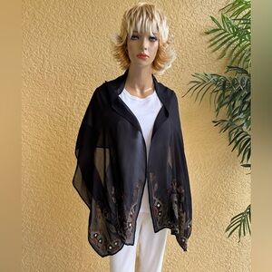 Sheer black shawl with embroidery